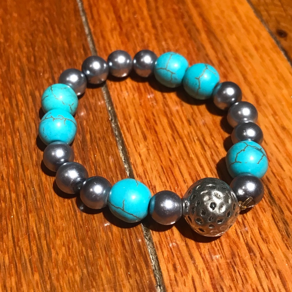 Marble and Metallic Beaded Bracelet